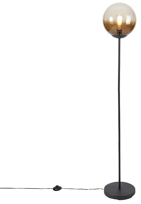 Stojacia lampa Art Deco čierna s hnedým sklom - Pallon