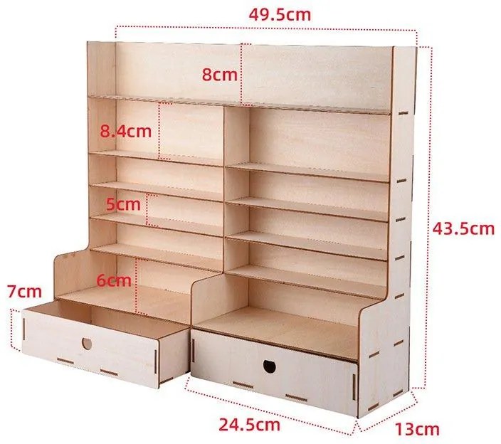 DIY drevený stolový regál s 2 zásuvkami JY-39 Svetlé drevo