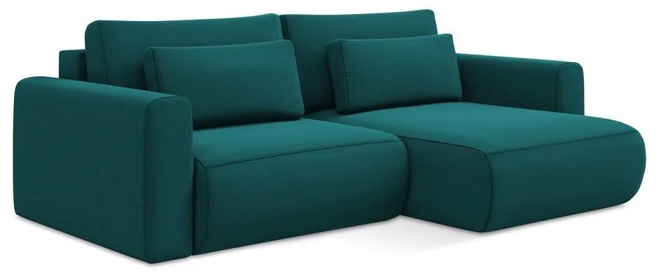 Tyrkysovomodrá zamatová rozkladacia/s úložným priestorom rohová pohovka (pravý roh/s leňoškou) Kapua – Makamii