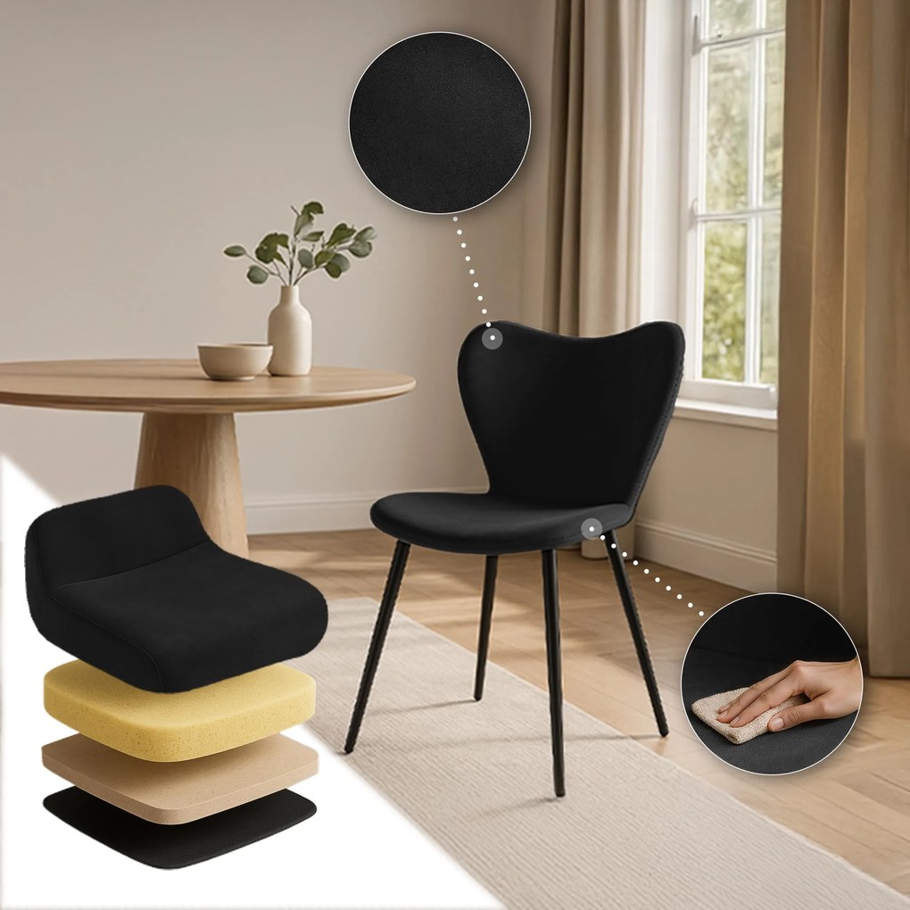 Jedálenská stolička Maika zamat - čierna