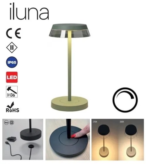 Redo 90309 - LED Stmievateľná stolná lampa ILUNA LED/2,5W/5V 3000 mAh IP65 zelená