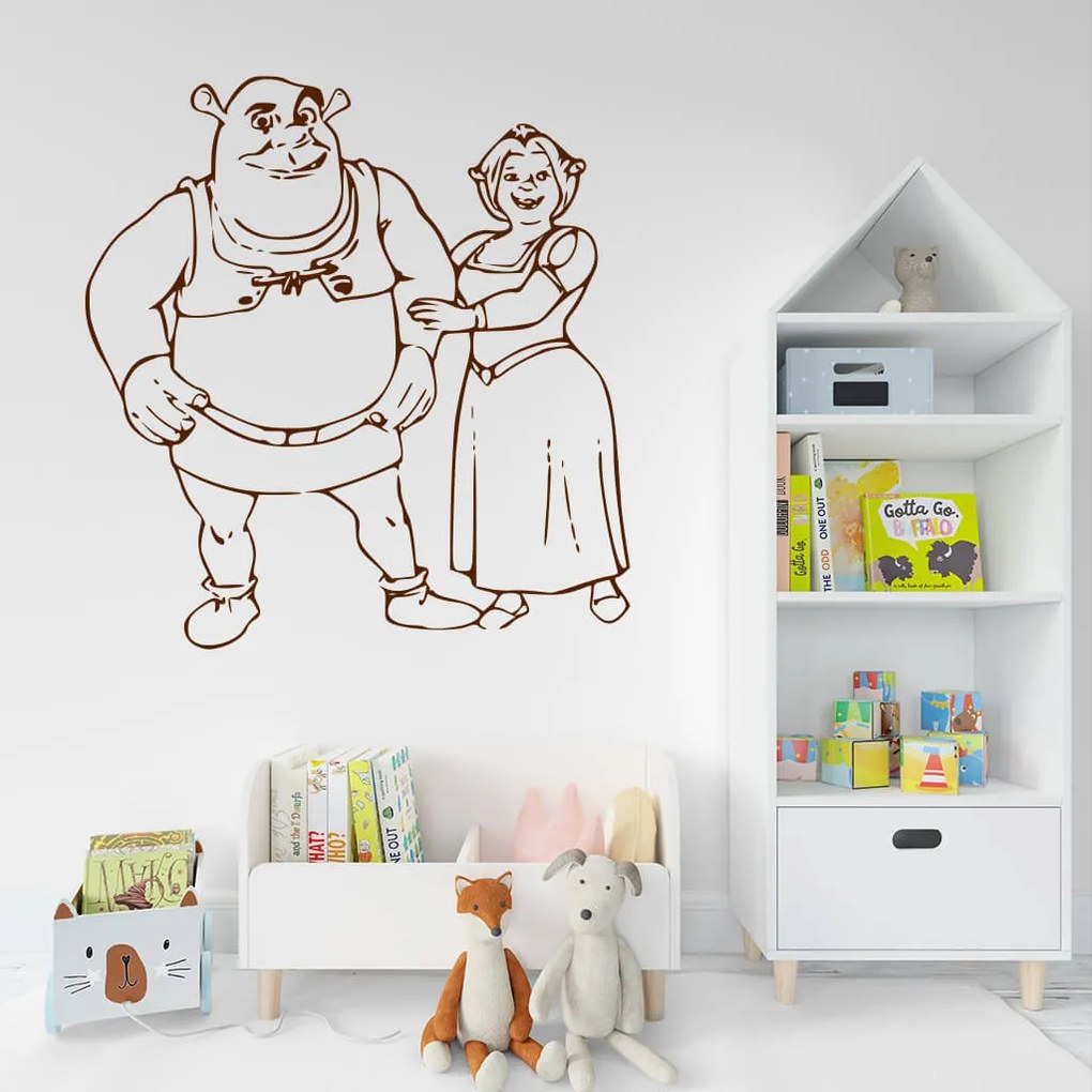 Veselá Stena Samolepka Shrek a Fiona Farba: šedá, Veľkosť: 60 x 63 cm