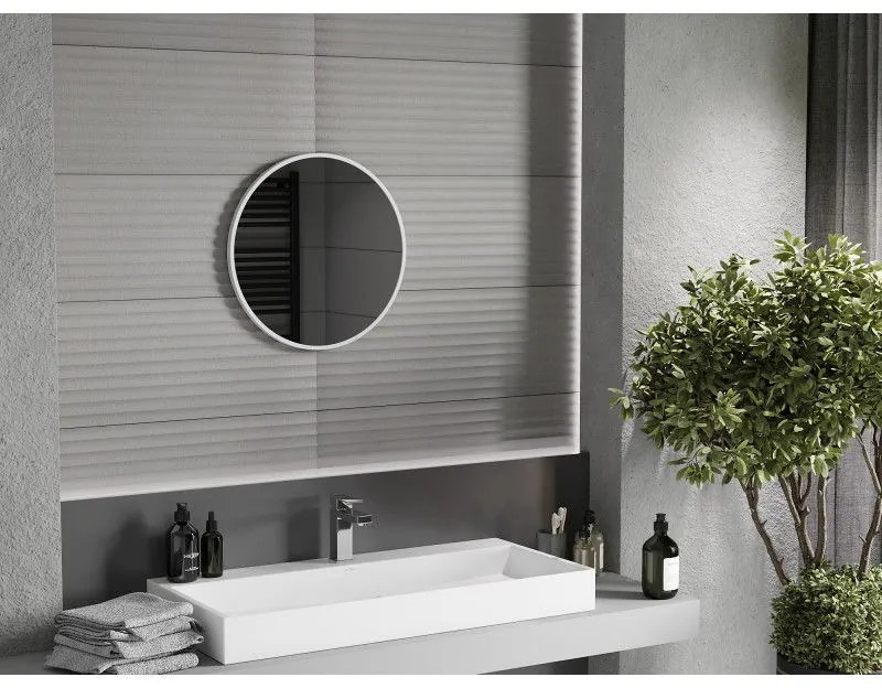Mexen Loft, okrúhle kúpeľňové zrkadlo 50 cm, farba rámu biela, 9850-050-050-000-20