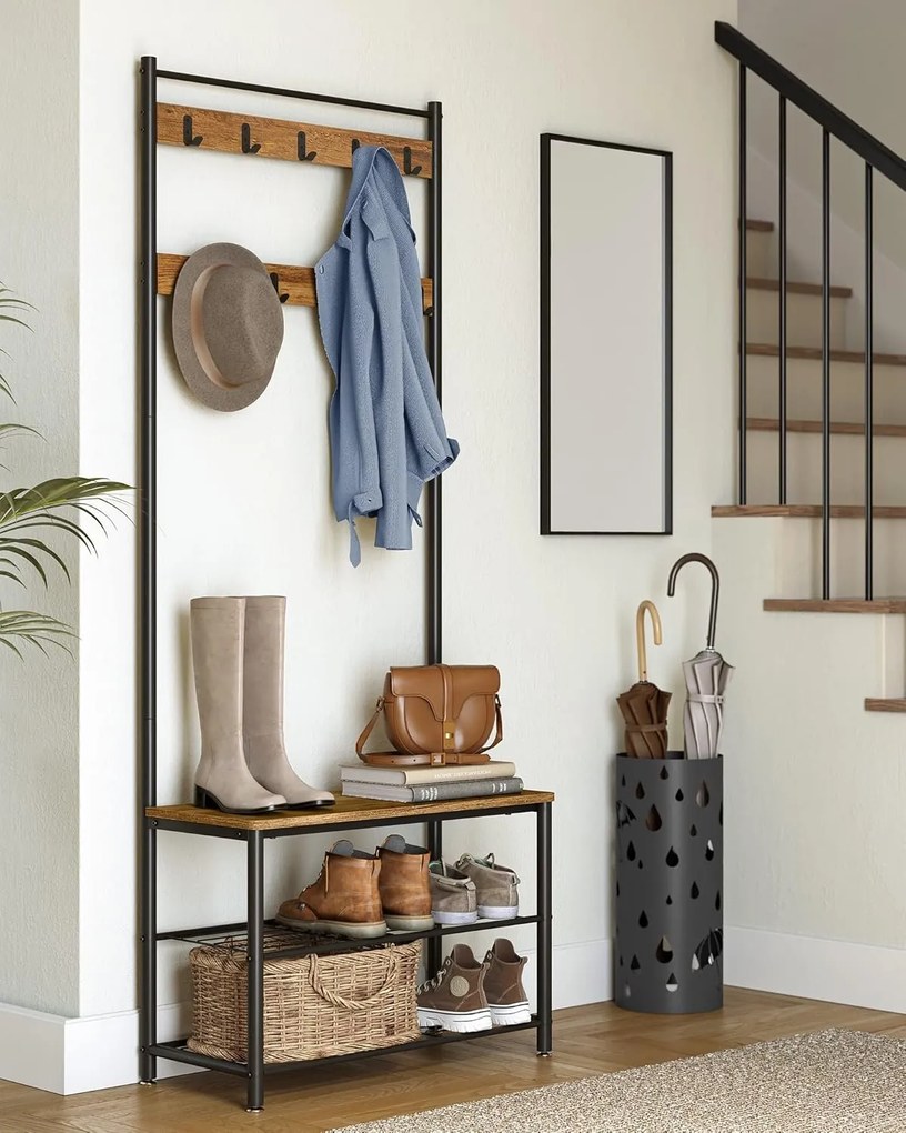 VASAGLE HSR041B41 Vešiak na kabáty s botníkom a sedadlom