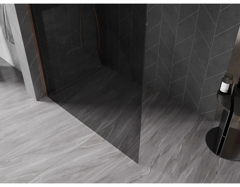 Mexen, Mexen Kioto-X sprchová stena 80 x 200 cm, grafit 10 mm, brúsená meď - 800-080-101-65-40-X