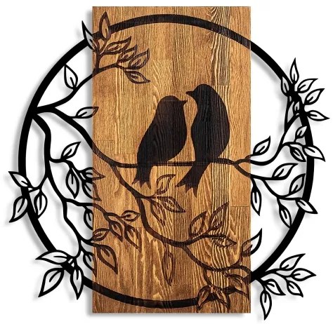 Nástenná dekorácia 59x57 cm vtáci drevo/kov