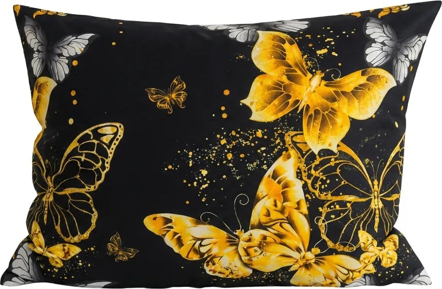 Obliečka na vankúš z mikrovlákna GOLD BUTTERFLY 50x70 cm, čierna