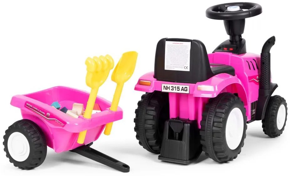 Ružový traktor NEW HOLLAND s vlečkou a náradim
