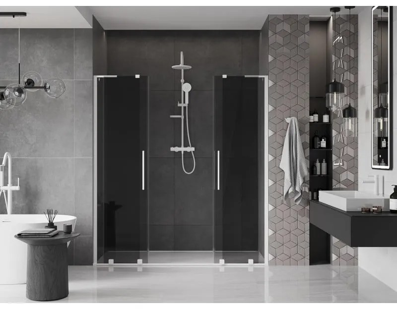 Mexen Velar L Duo, posuvné sprchové dvere do otvoru 180 cm, 8mm šedé sklo, biela matná, 871-180-003-42-20
