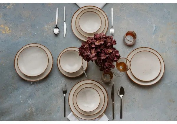 Jedálenská sada 24 ks béžová/hnedá/porcelán
