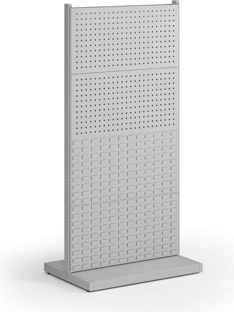 Perforovaný stojan, obojstranný, 4x panel na náradie, 4x panel na boxy, 960 x 640 x 1964 mm