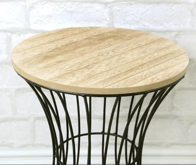 Drôtený odkladací stôl Cheskia 40 cm čierno-hnedý