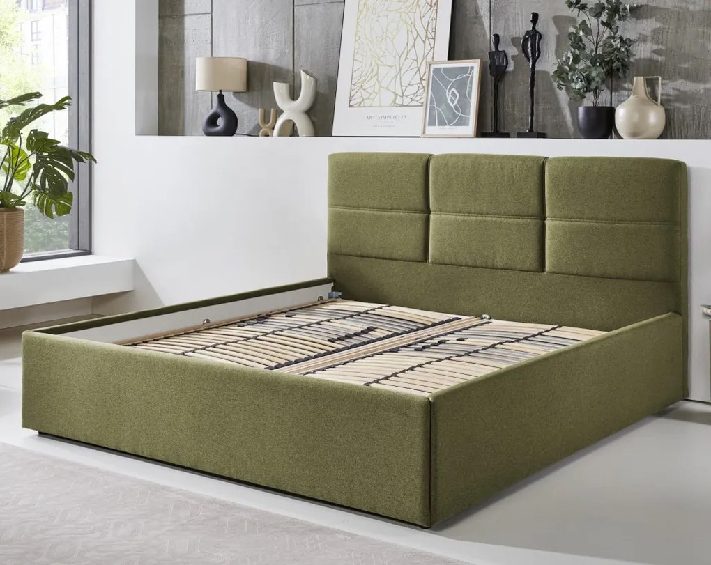 Posteľ Domango 140x200 cm, olivovo zelená látka