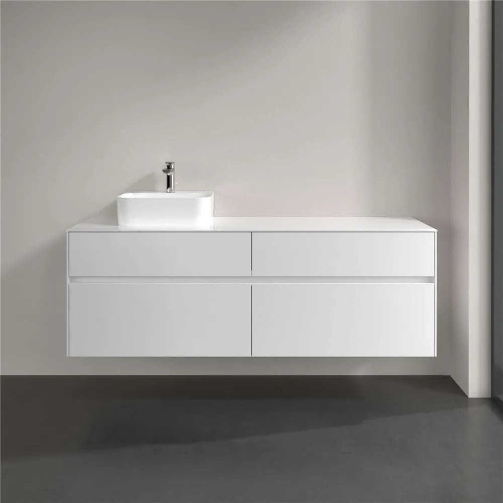 VILLEROY &amp; BOCH Collaro závesná skrinka pod umývadlo na dosku (umývadlo vľavo), 4 zásuvky, s LED osvetlením, 1600 x 500 x 548 mm, Glossy White, C105B0DH