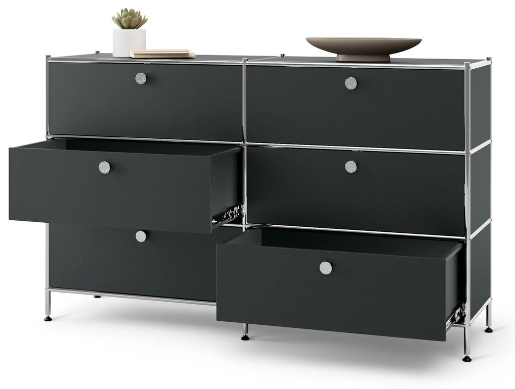 Kovová komoda »CN3« so 6 zásuvkami, čierna