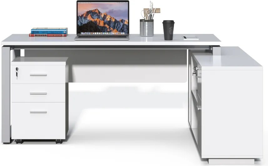 Kancelársky stôl s kontajnerom a komodou Houseland Prime Home 03 180 cm biely