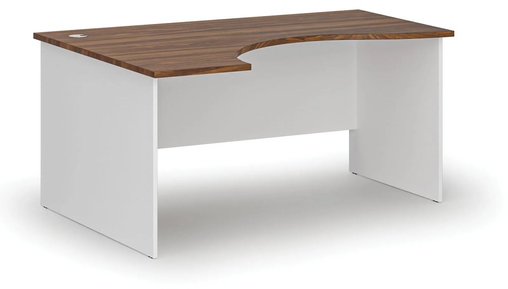 Ergonomický kancelársky pracovný stôl PRIMO WHITE, 1600 x 1200 mm, ľavý, biela/orech