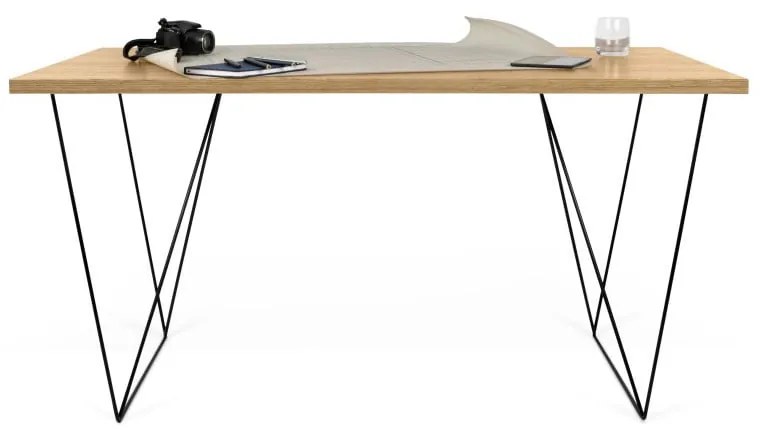Pracovný stôl v dekore dubového dreva s čiernymi nohami TemaHome Flow, 140 x 75 cm