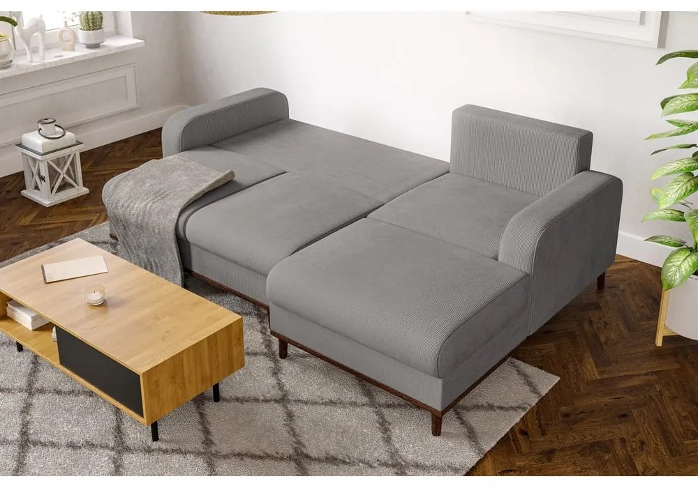 Svetlosivá menčestrová rohová pohovka (pravý roh) Beata – Ropez