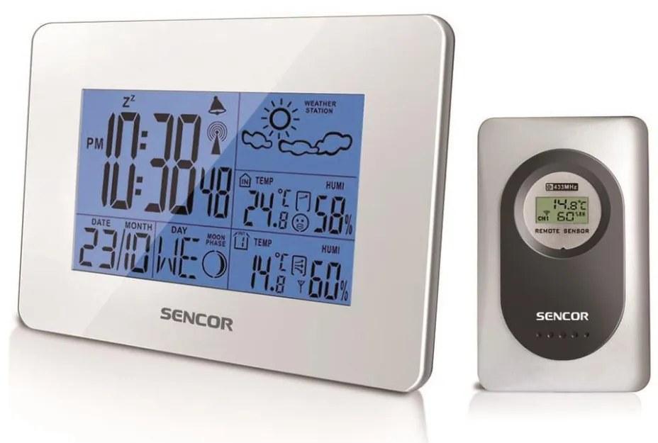Sencor - Meteostanica s LCD displejom a budíkom 3xAA + 2xAAA biela