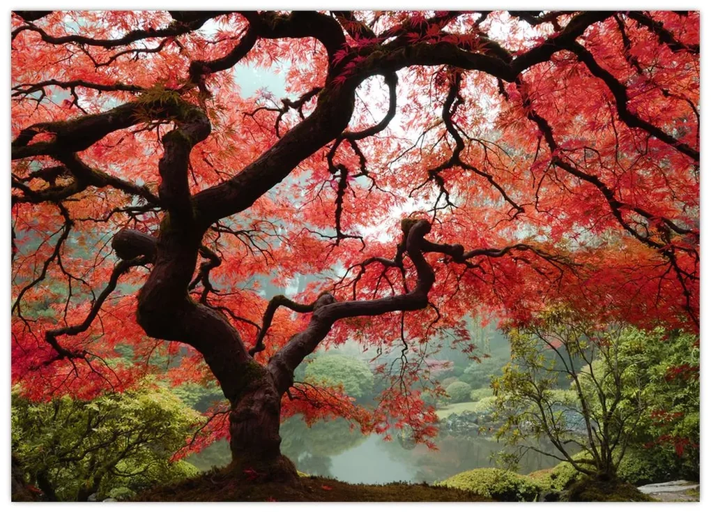 Sklenený obraz červeného japonského javora, Portland, Oregon (70x50 cm)
