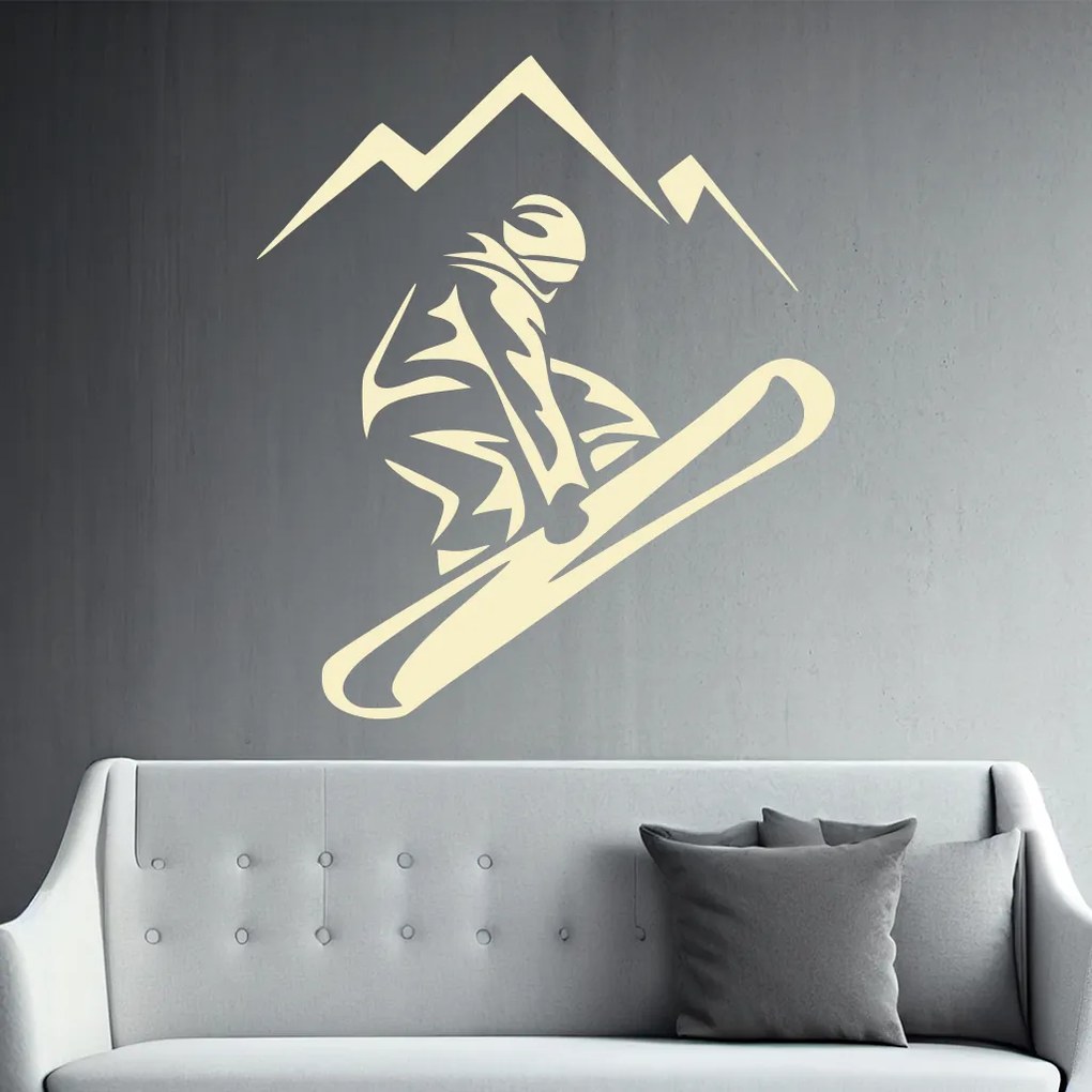 Veselá Stena Samolepka Snowboardista Farba: černá, Veľkosť: 40 x 45 cm