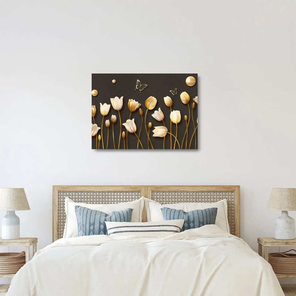 Sklenený obraz - Tulipány - abstraktné (70x50 cm)