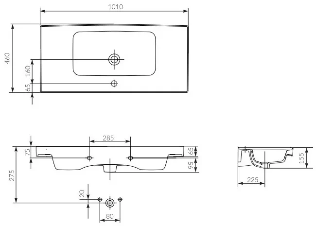 Cersanit Crea, závesná skrinka s umývadlom 100cm, set B117, dub, S801-290