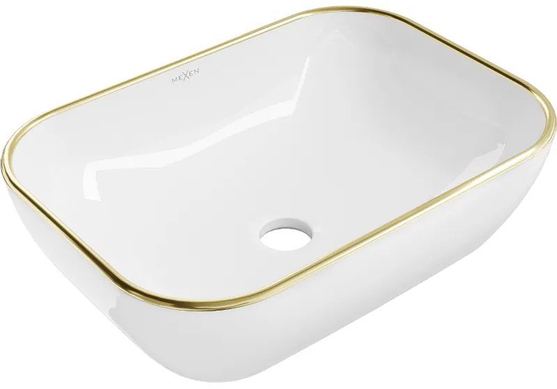 Mexen RITA umývadlo, 45x32 cm, biela/zlatý okraj, 21084505