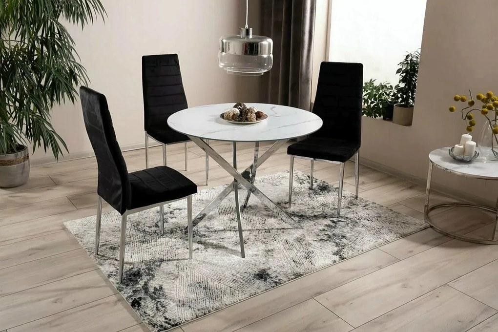 Jedálenský stôl Agis 90 cm biely mramor/chróm