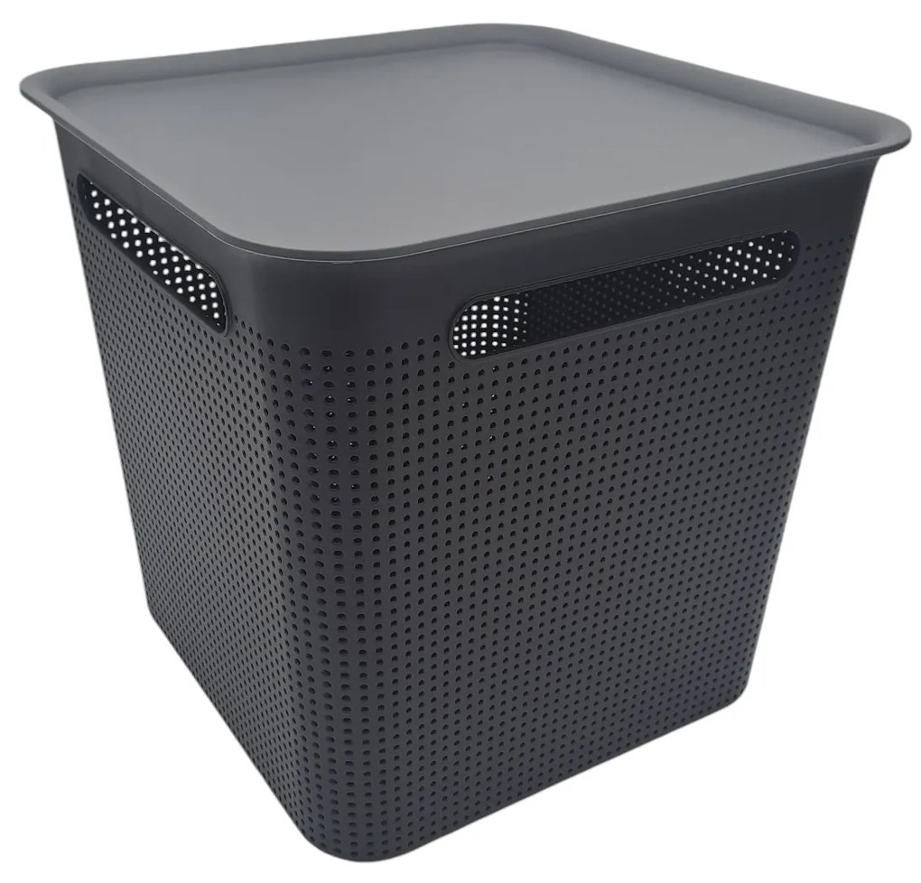 Úložný box s rúčkami BRISEN 18 l, 29 x 29 x 29 cm, čierny S vekom / Bez veka: Bez veka