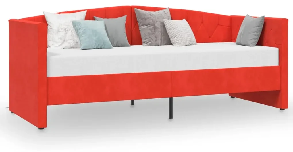Pohovka s matracom a USB vínovo-červená zamatová 90x200 cm