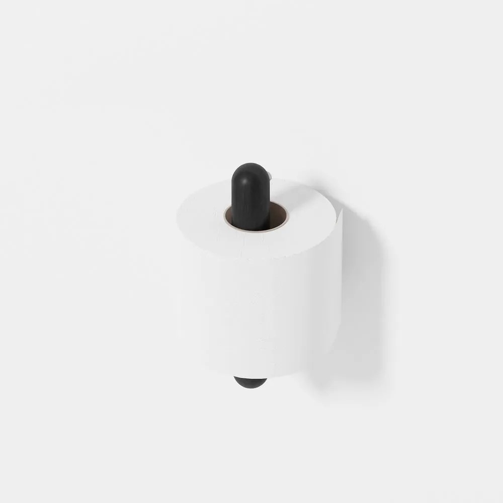 Čierny nástenný držiak na toaletný papier z dubového dreva Wireworks Yoku