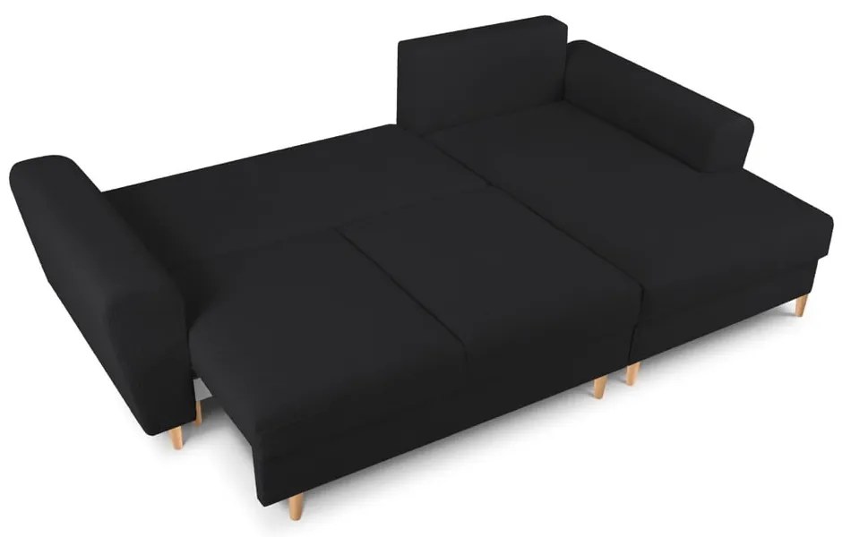 Čierna rozkladacia/s úložným priestorom rohová pohovka z textílie buklé (pravý roh/s leňoškou) Kyoto – Cosmopolitan Design