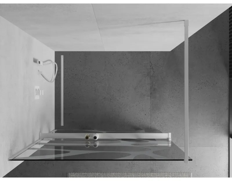 Mexen Kioto+, sprchová zástena Walk-In s poličkou a vešiakom 80 x 200 cm, 8mm číre sklo biely vzor, biely profil, 800-080-121-20-97