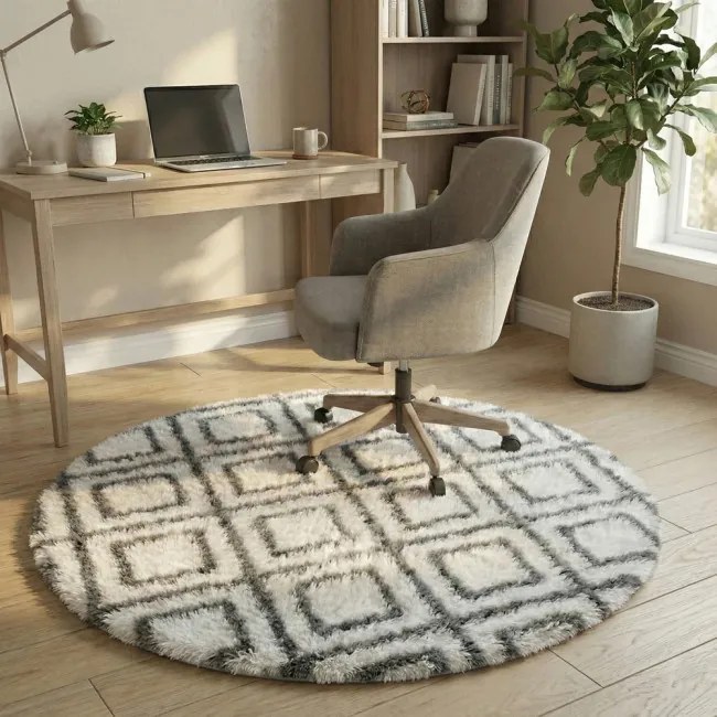 Protišmykový koberec DECOR biely / sivý kruh