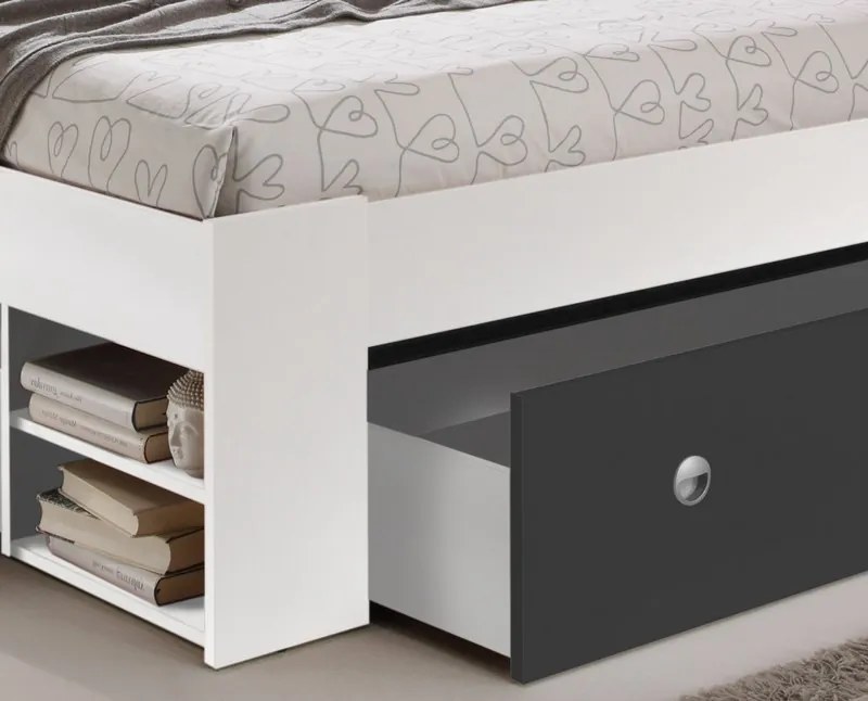 Posteľ s nočnými stolikmi Stefan 140x200 cm, biela/grafit