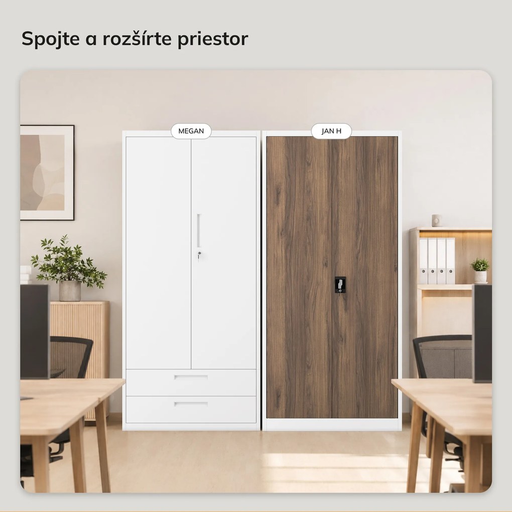Kovová kancelárska skriňa na dokumenty biela / orech, 900x1950x400 mm: JAN H Eco Design