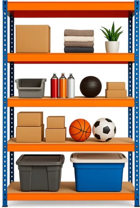 Akcia 5x Regál 216x120x50 cm profesionálny 5-policový, nosnosť 1500 kg - modro-oranžový