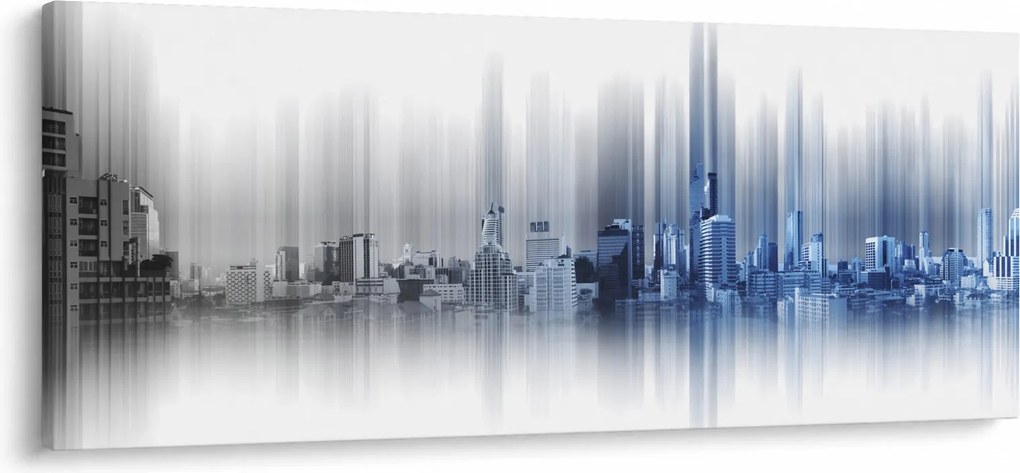 Obraz - Panoráma mesta, modro-šedé (120x50 cm)