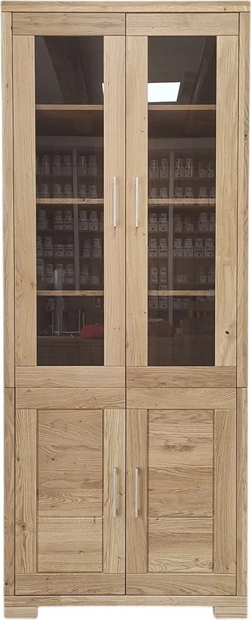 Moderná presklená vitrína so skrinkou, 80x43x200 cm