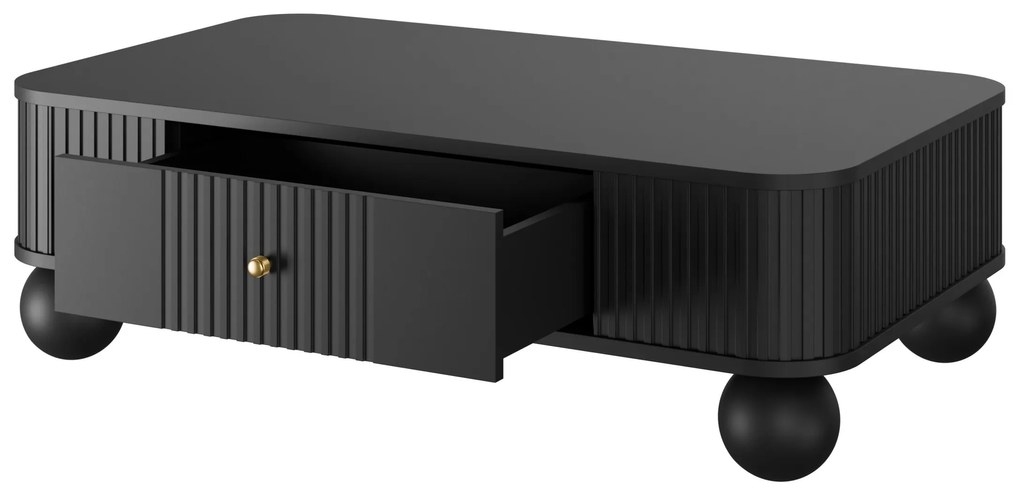 Konferenčný stolík Vespera 103x60 cm so zásuvkou - čierna / zlatá / guľaté nohy