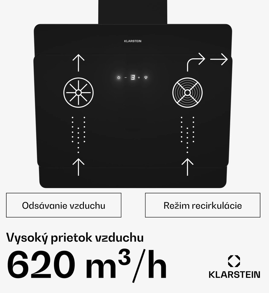 Klarstein Aurica 60, digestor, 60 cm, nástenný, 620 m³/h, LED, dotykové ovládanie, sklo, čierny