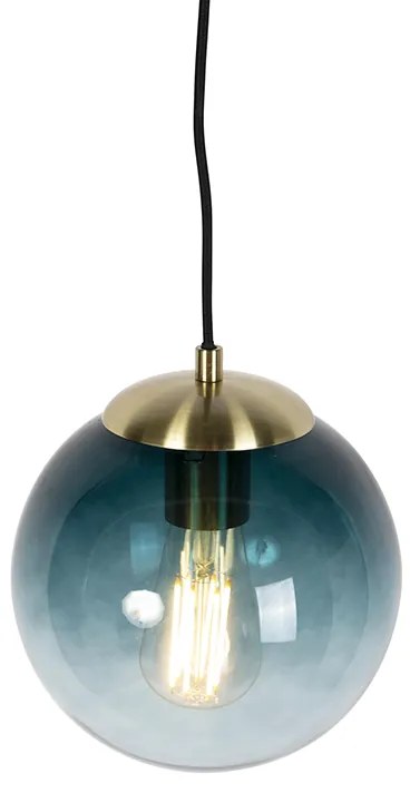 Závesné svietidlo v štýle Art Deco mosadz s oceánskym modrým sklom 20 cm - Pallon