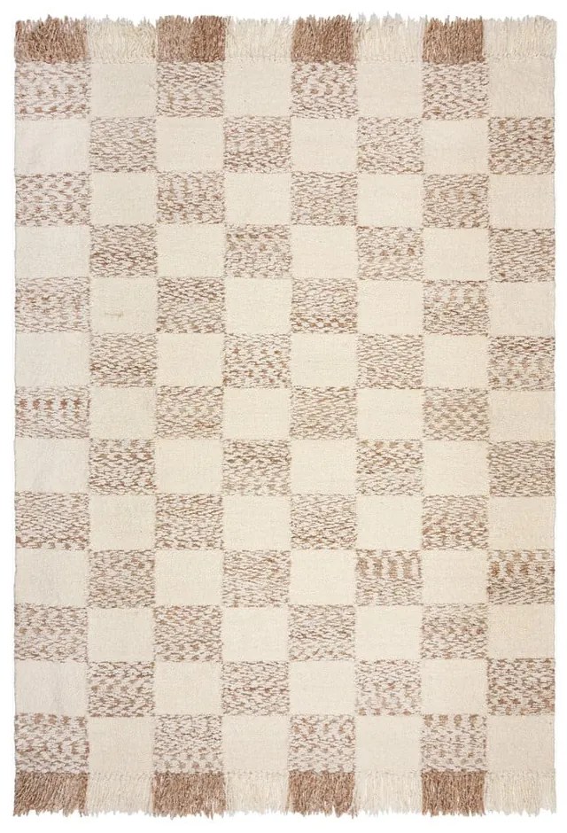 Krémový/v prírodnej farbe ručne tkaný koberec s prímesou vlny 200x300 cm Eric Checkboard – Flair Rugs