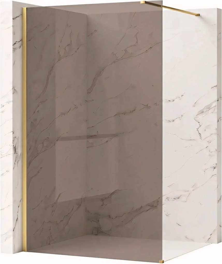 Bezrámová sprchová zástena REA FLEXI GOLD BRUSH 120 cm, zlatá kartáčovaná/hnedá dymová - bez vaničky