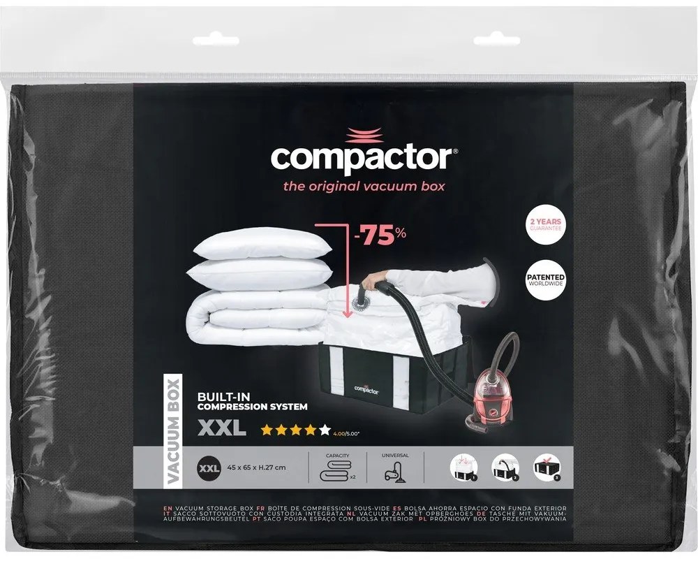 Čierny úložný box s vákuovým obalom Compactor Black Edition, objem 210 l