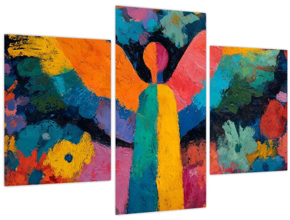 Obraz - Abstraktný anjel s kvetmi (90x60 cm)