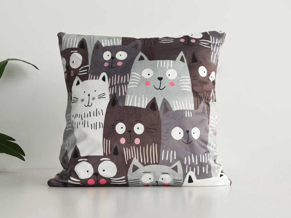 XPOSE® Mikroplyšová obliečka na vankúš CATS (digitálna potlač) 40x40 cm