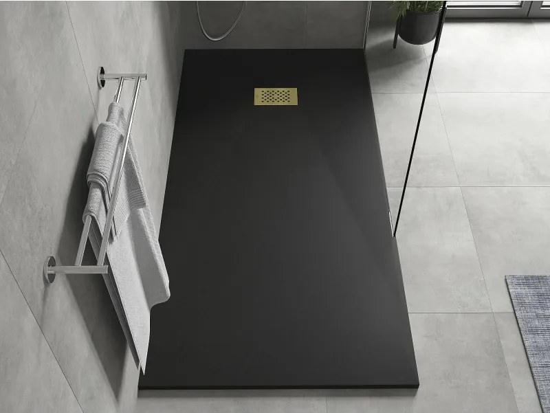 Mexen Hugo, obdĺžniková sprchová vanička SMC 180 x 90 cm, čierna, zlatá krytka, 42709018-G
